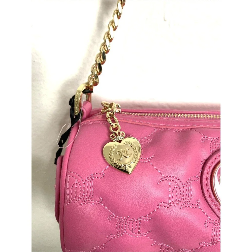 Juicy Couture Bag Pink Rhinestone Logo Barrel Shoulder Bag Handbag Purse